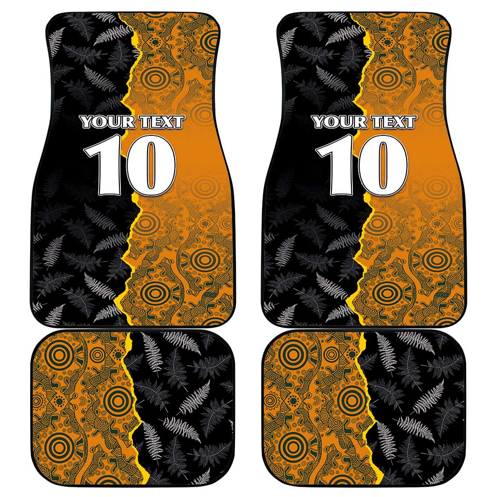 Custom New Zealand and Australia Rugby Championship 2024 Car Mats Maori Warrior and Kangaroo Mascot with Fern Aboriginal LT03 - Polynesian Pride