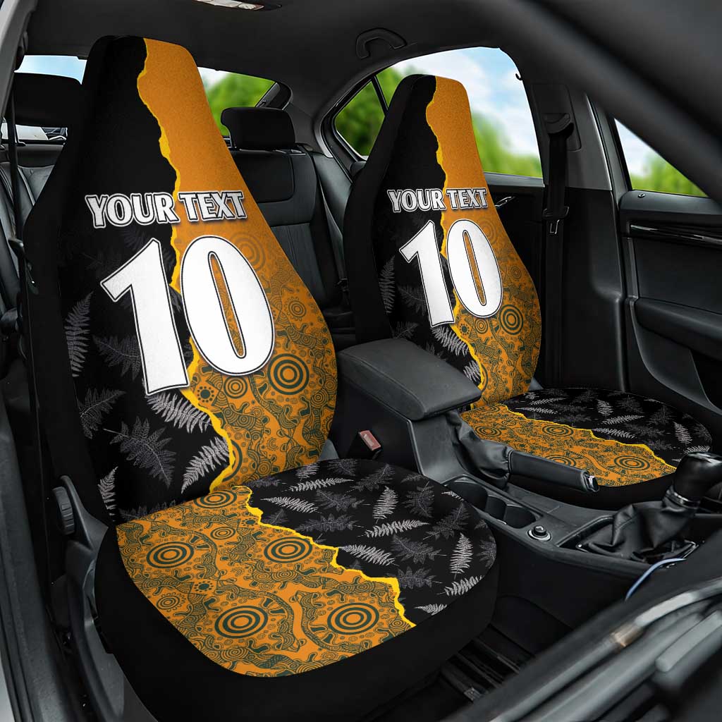 Custom New Zealand and Australia Rugby Championship 2024 Car Seat Cover Maori Warrior and Kangaroo Mascot with Fern Aboriginal LT03 One Size Black - Polynesian Pride