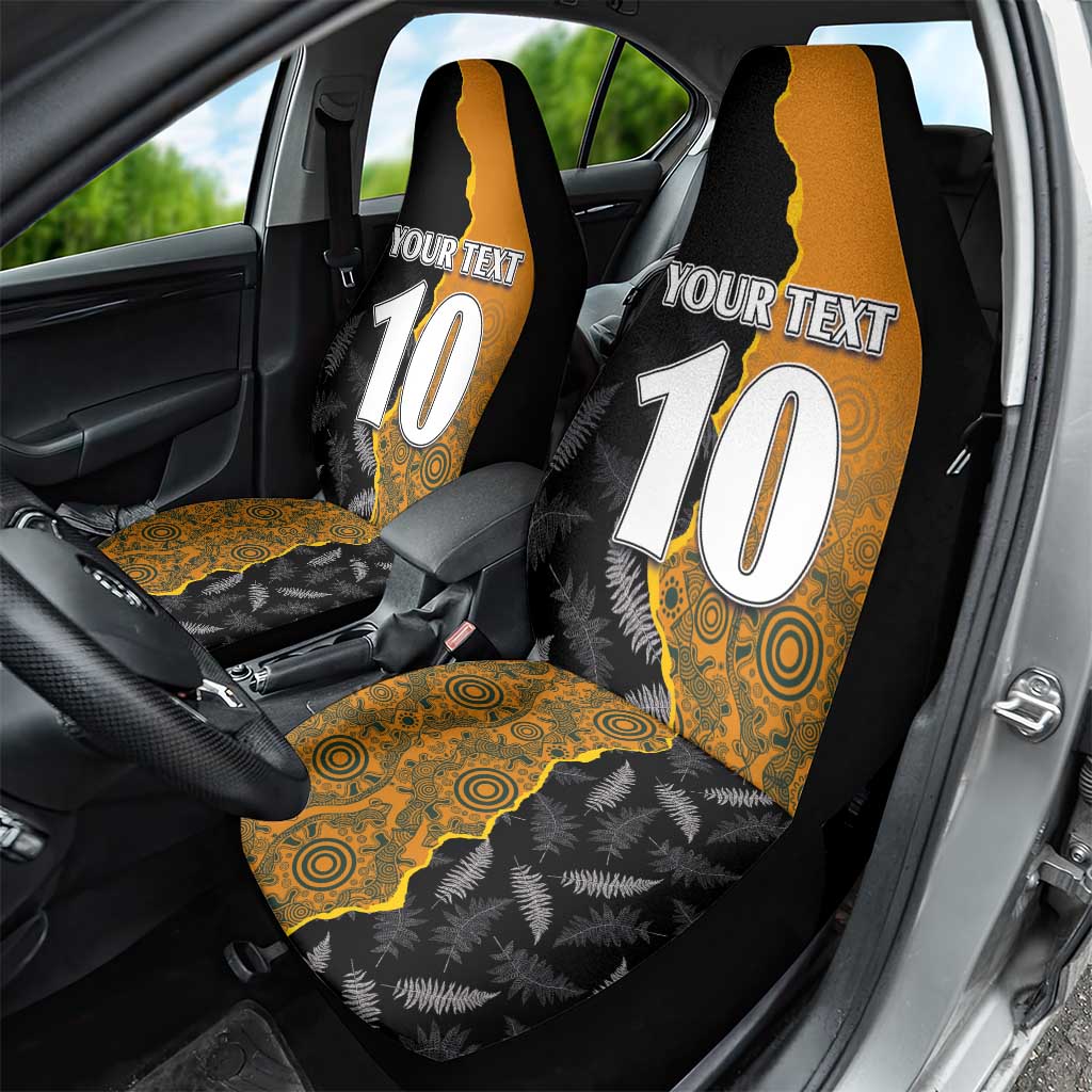 Custom New Zealand and Australia Rugby Championship 2024 Car Seat Cover Maori Warrior and Kangaroo Mascot with Fern Aboriginal LT03 - Polynesian Pride