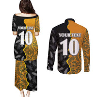 Custom New Zealand and Australia Rugby Championship 2024 Couples Matching Puletasi and Long Sleeve Button Shirt Maori Warrior and Kangaroo Mascot with Fern Aboriginal LT03 - Polynesian Pride