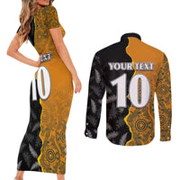 Custom New Zealand and Australia Rugby Championship 2024 Couples Matching Short Sleeve Bodycon Dress and Long Sleeve Button Shirt Maori Warrior and Kangaroo Mascot with Fern Aboriginal LT03 - Polynesian Pride