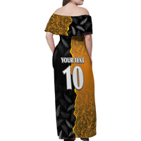 Custom New Zealand and Australia Rugby Championship 2024 Family Matching Off Shoulder Maxi Dress and Hawaiian Shirt Maori Warrior and Kangaroo Mascot with Fern Aboriginal LT03 - Polynesian Pride