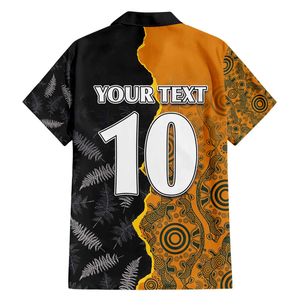 Custom New Zealand and Australia Rugby Championship 2024 Family Matching Short Sleeve Bodycon Dress and Hawaiian Shirt Maori Warrior and Kangaroo Mascot with Fern Aboriginal LT03 - Polynesian Pride