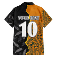 Custom New Zealand and Australia Rugby Championship 2024 Family Matching Short Sleeve Bodycon Dress and Hawaiian Shirt Maori Warrior and Kangaroo Mascot with Fern Aboriginal LT03 - Polynesian Pride