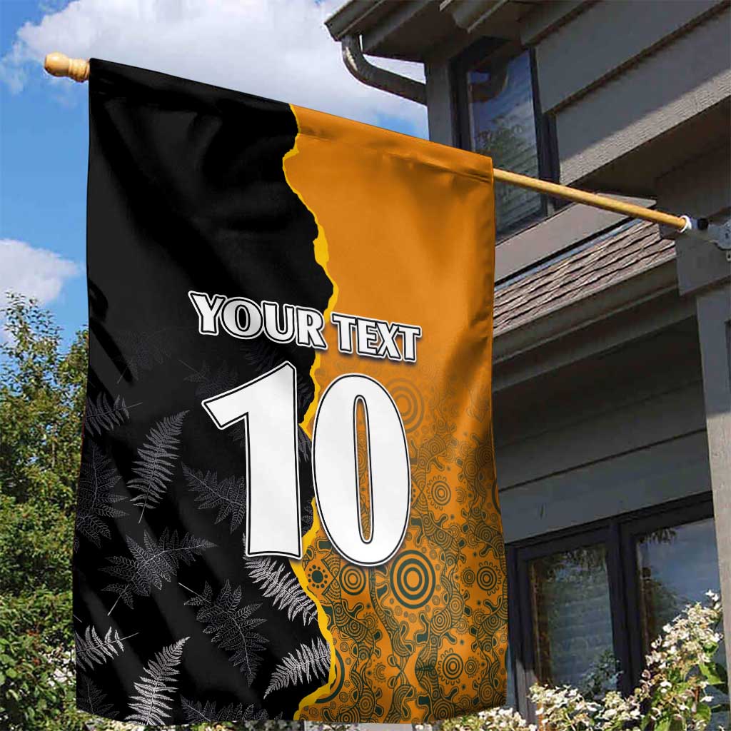 Custom New Zealand and Australia Rugby Championship 2024 Garden Flag Maori Warrior and Kangaroo Mascot with Fern Aboriginal LT03 - Polynesian Pride