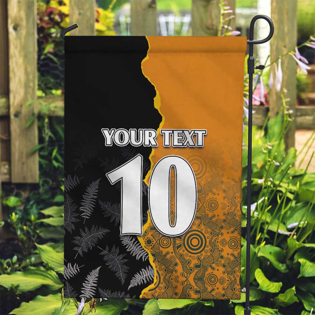 Custom New Zealand and Australia Rugby Championship 2024 Garden Flag Maori Warrior and Kangaroo Mascot with Fern Aboriginal LT03 Garden Flag Black - Polynesian Pride