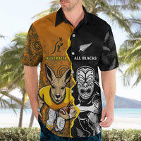 Custom New Zealand and Australia Rugby Championship 2024 Hawaiian Shirt Maori Warrior and Kangaroo Mascot with Fern Aboriginal LT03 - Polynesian Pride