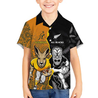 Custom New Zealand and Australia Rugby Championship 2024 Hawaiian Shirt Maori Warrior and Kangaroo Mascot with Fern Aboriginal LT03 - Polynesian Pride