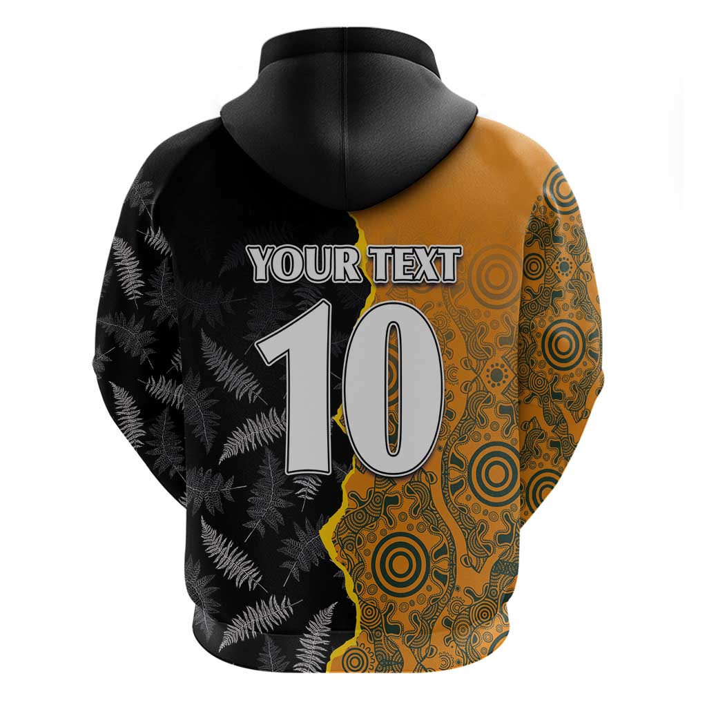Custom New Zealand and Australia Rugby Championship 2024 Hoodie Maori Warrior and Kangaroo Mascot with Fern Aboriginal LT03 - Polynesian Pride