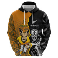 Custom New Zealand and Australia Rugby Championship 2024 Hoodie Maori Warrior and Kangaroo Mascot with Fern Aboriginal LT03 - Polynesian Pride