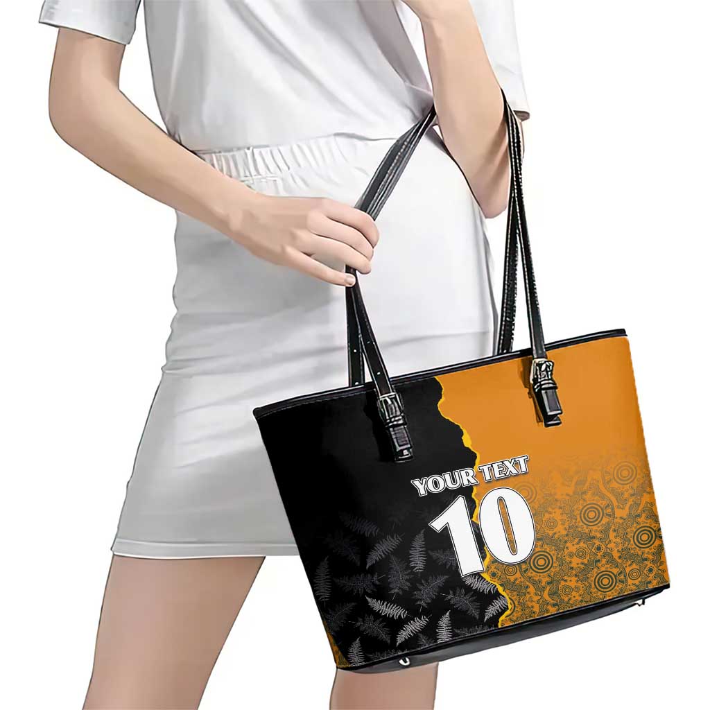 Custom New Zealand and Australia Rugby Championship 2024 Leather Tote Bag Maori Warrior and Kangaroo Mascot with Fern Aboriginal LT03 - Polynesian Pride