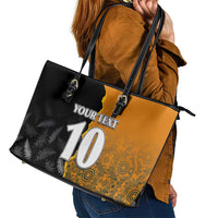 Custom New Zealand and Australia Rugby Championship 2024 Leather Tote Bag Maori Warrior and Kangaroo Mascot with Fern Aboriginal LT03 - Polynesian Pride