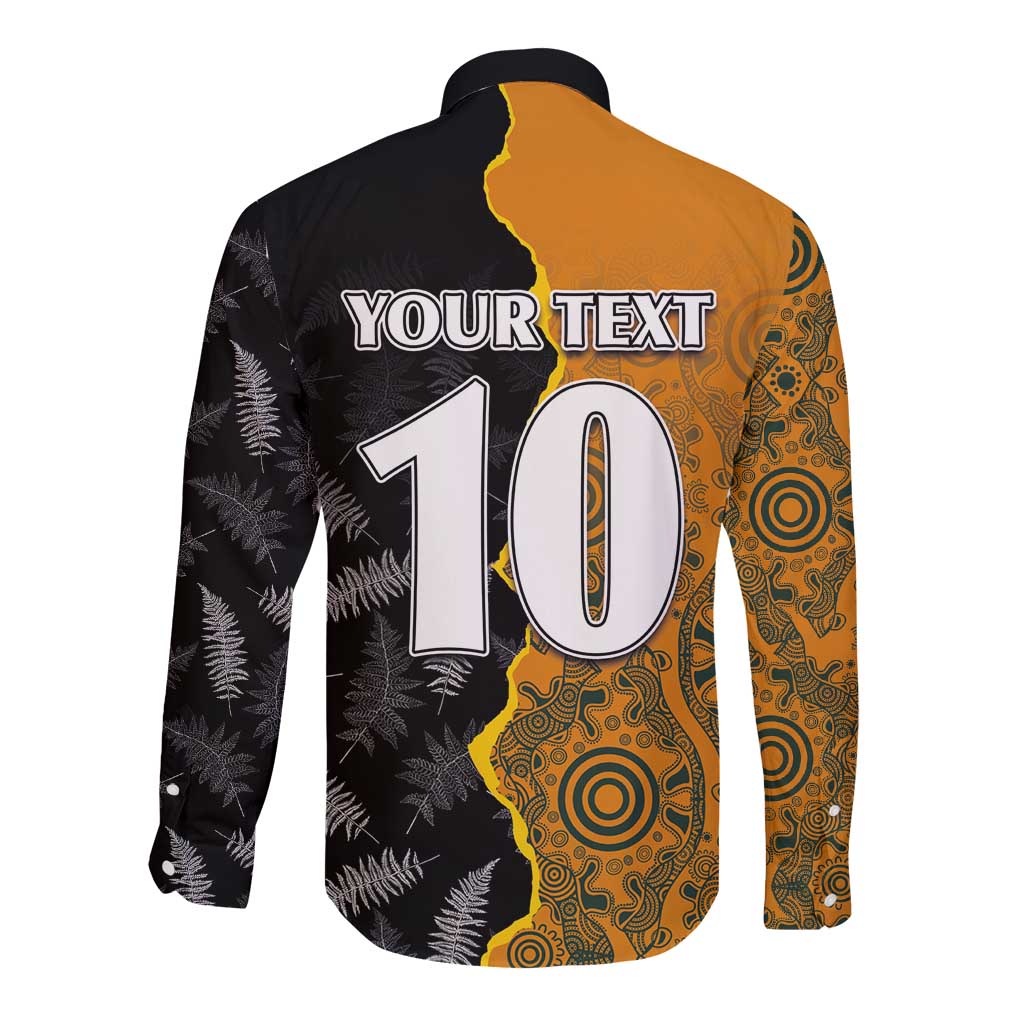 Custom New Zealand and Australia Rugby Championship 2024 Long Sleeve Button Shirt Maori Warrior and Kangaroo Mascot with Fern Aboriginal LT03 - Polynesian Pride