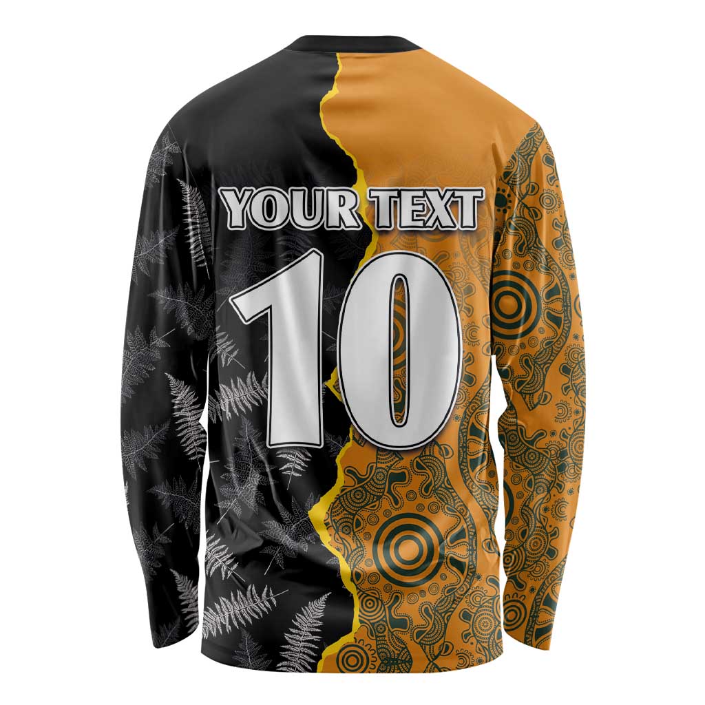 Custom New Zealand and Australia Rugby Championship 2024 Long Sleeve Shirt Maori Warrior and Kangaroo Mascot with Fern Aboriginal LT03 - Polynesian Pride