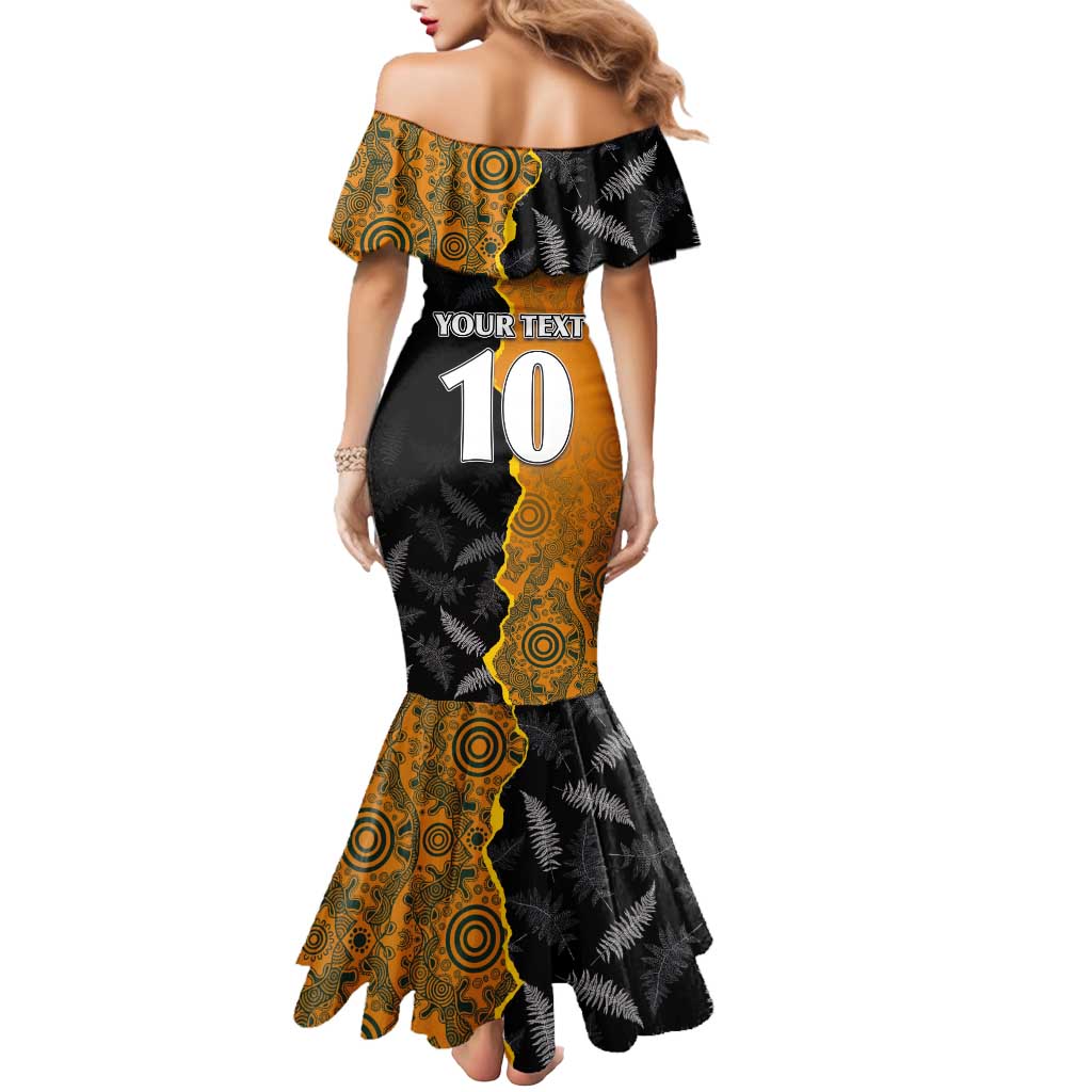 Custom New Zealand and Australia Rugby Championship 2024 Mermaid Dress Maori Warrior and Kangaroo Mascot with Fern Aboriginal LT03 - Polynesian Pride