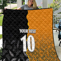 Custom New Zealand and Australia Rugby Championship 2024 Quilt Maori Warrior and Kangaroo Mascot with Fern Aboriginal LT03 Black - Polynesian Pride