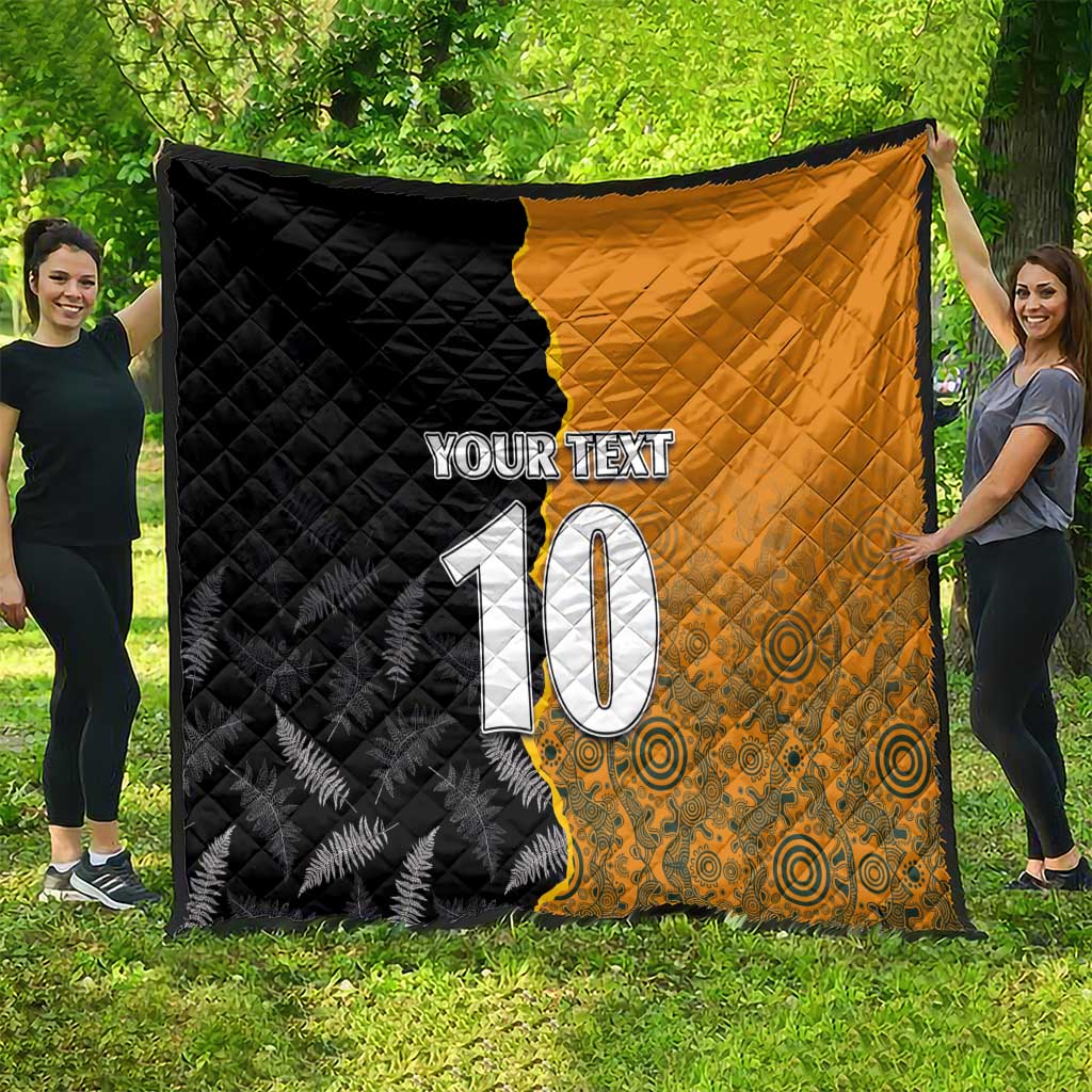Custom New Zealand and Australia Rugby Championship 2024 Quilt Maori Warrior and Kangaroo Mascot with Fern Aboriginal LT03 - Polynesian Pride