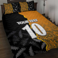 Custom New Zealand and Australia Rugby Championship 2024 Quilt Bed Set Maori Warrior and Kangaroo Mascot with Fern Aboriginal LT03 Black - Polynesian Pride