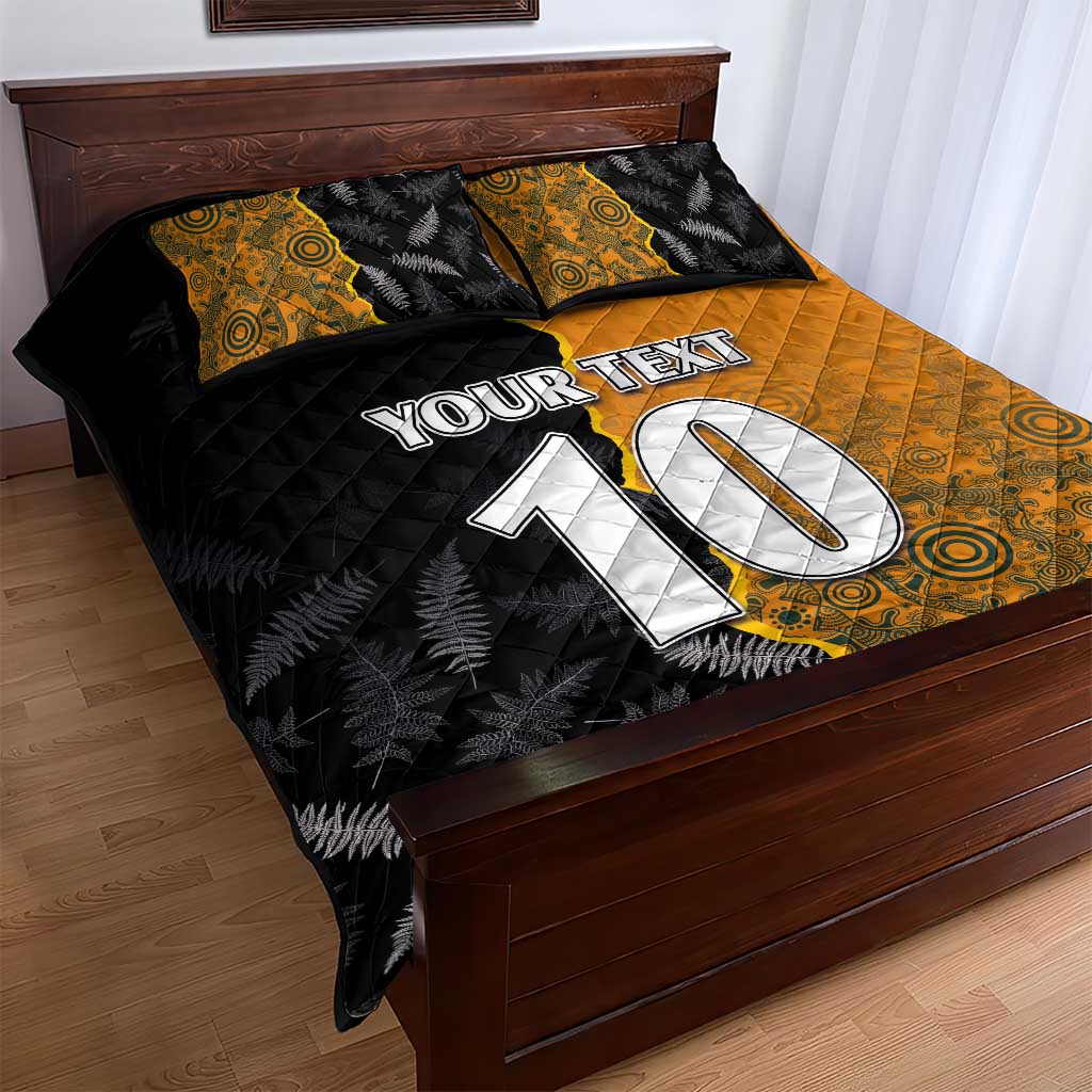 Custom New Zealand and Australia Rugby Championship 2024 Quilt Bed Set Maori Warrior and Kangaroo Mascot with Fern Aboriginal LT03 - Polynesian Pride