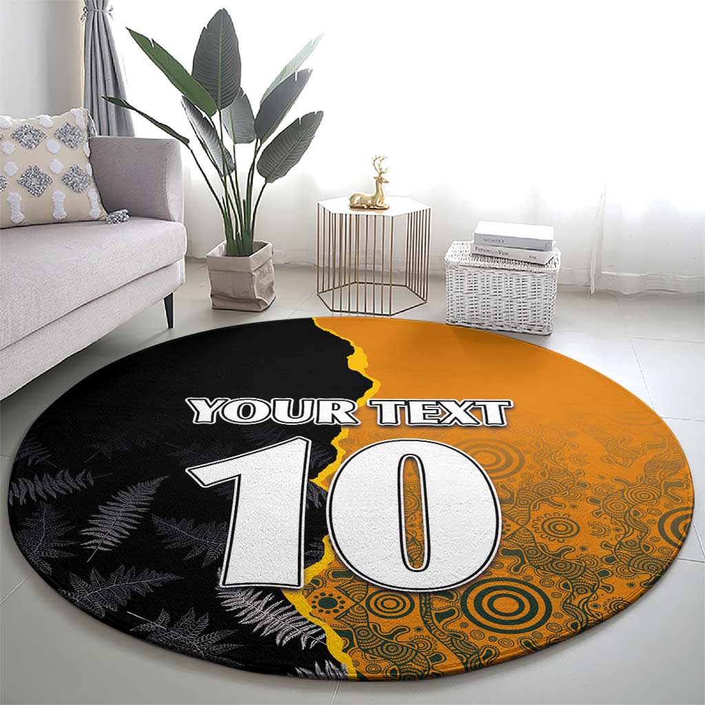 Custom New Zealand and Australia Rugby Championship 2024 Round Carpet Maori Warrior and Kangaroo Mascot with Fern Aboriginal LT03 - Polynesian Pride