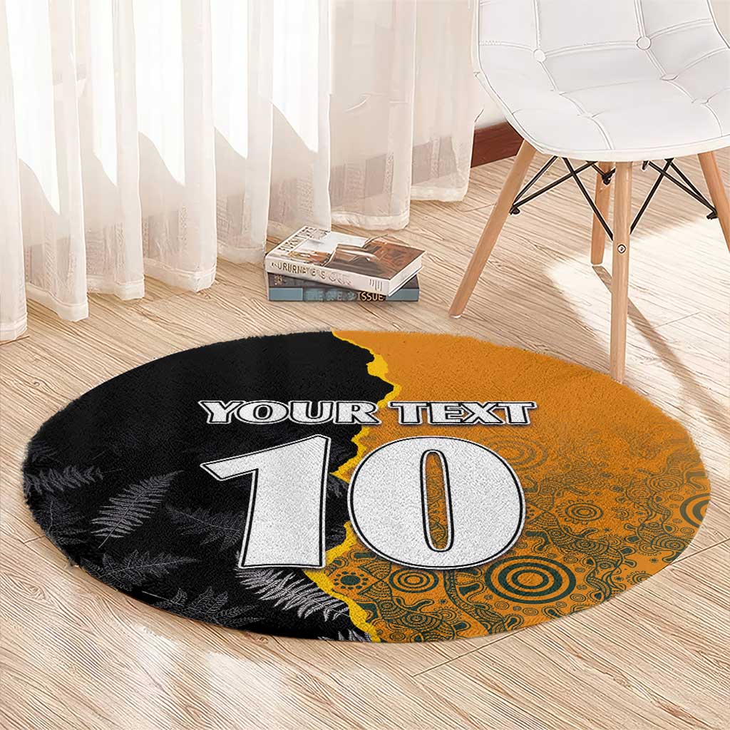 Custom New Zealand and Australia Rugby Championship 2024 Round Carpet Maori Warrior and Kangaroo Mascot with Fern Aboriginal LT03 - Polynesian Pride