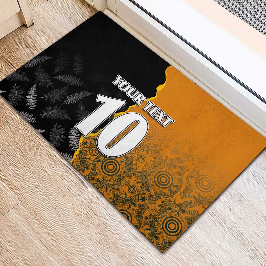 Custom New Zealand and Australia Rugby Championship 2024 Rubber Doormat Maori Warrior and Kangaroo Mascot with Fern Aboriginal LT03 - Polynesian Pride