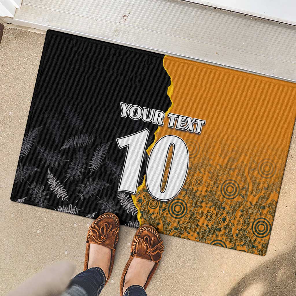 Custom New Zealand and Australia Rugby Championship 2024 Rubber Doormat Maori Warrior and Kangaroo Mascot with Fern Aboriginal LT03 - Polynesian Pride