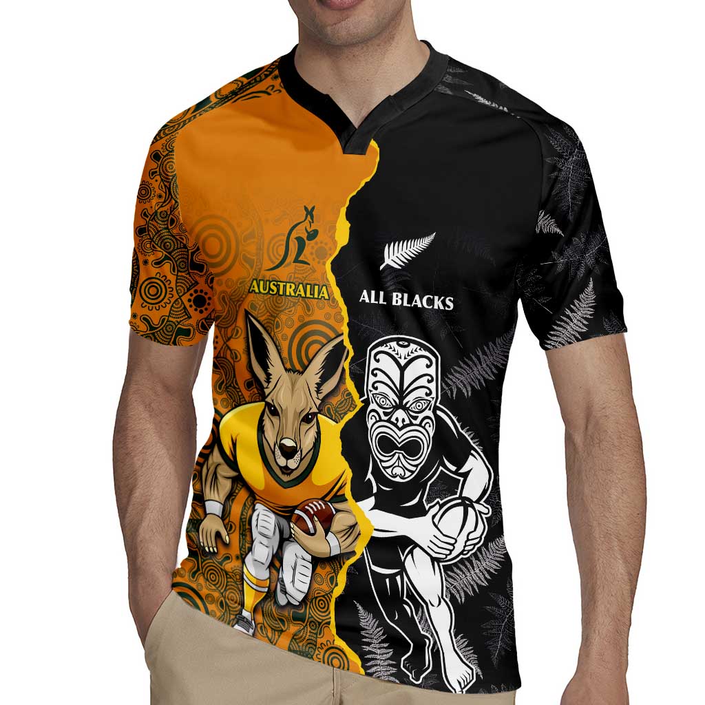 Custom New Zealand and Australia Rugby Championship 2024 Rugby Jersey Maori Warrior and Kangaroo Mascot with Fern Aboriginal LT03 - Polynesian Pride