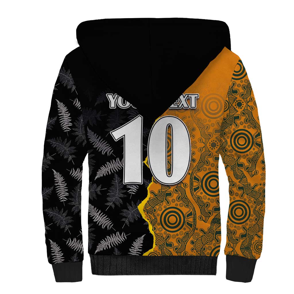 Custom New Zealand and Australia Rugby Championship 2024 Sherpa Hoodie Maori Warrior and Kangaroo Mascot with Fern Aboriginal LT03 - Polynesian Pride