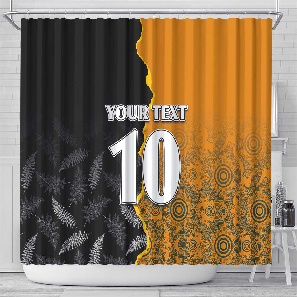 Custom New Zealand and Australia Rugby Championship 2024 Shower Curtain Maori Warrior and Kangaroo Mascot with Fern Aboriginal LT03 - Polynesian Pride