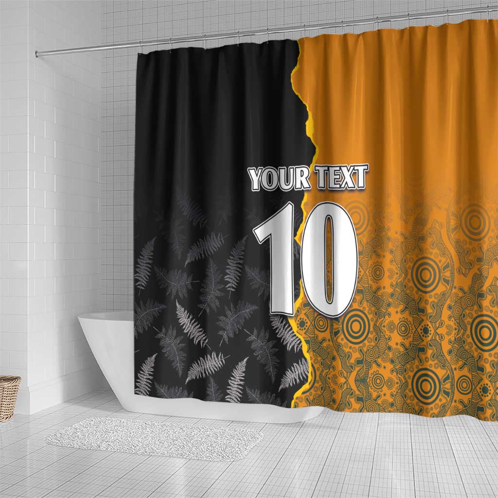 Custom New Zealand and Australia Rugby Championship 2024 Shower Curtain Maori Warrior and Kangaroo Mascot with Fern Aboriginal LT03 - Polynesian Pride