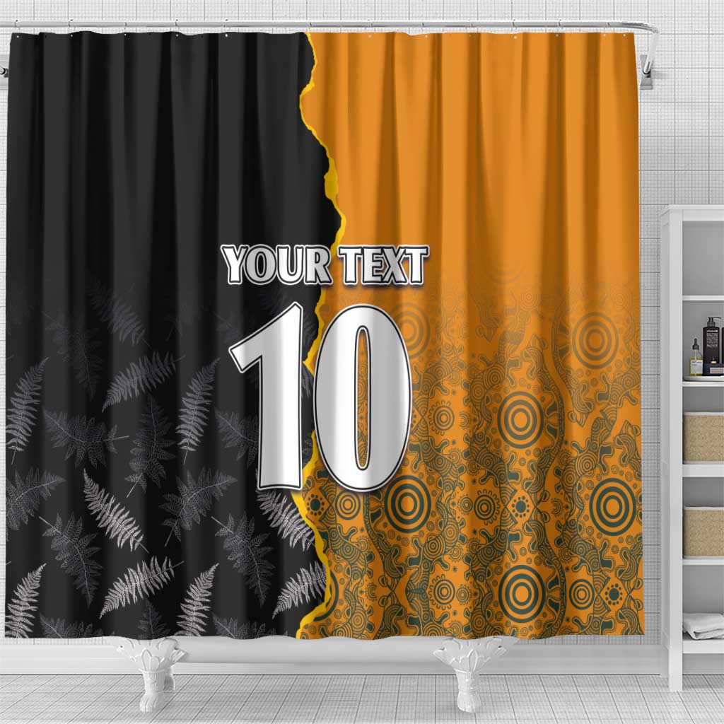 Custom New Zealand and Australia Rugby Championship 2024 Shower Curtain Maori Warrior and Kangaroo Mascot with Fern Aboriginal LT03 - Polynesian Pride