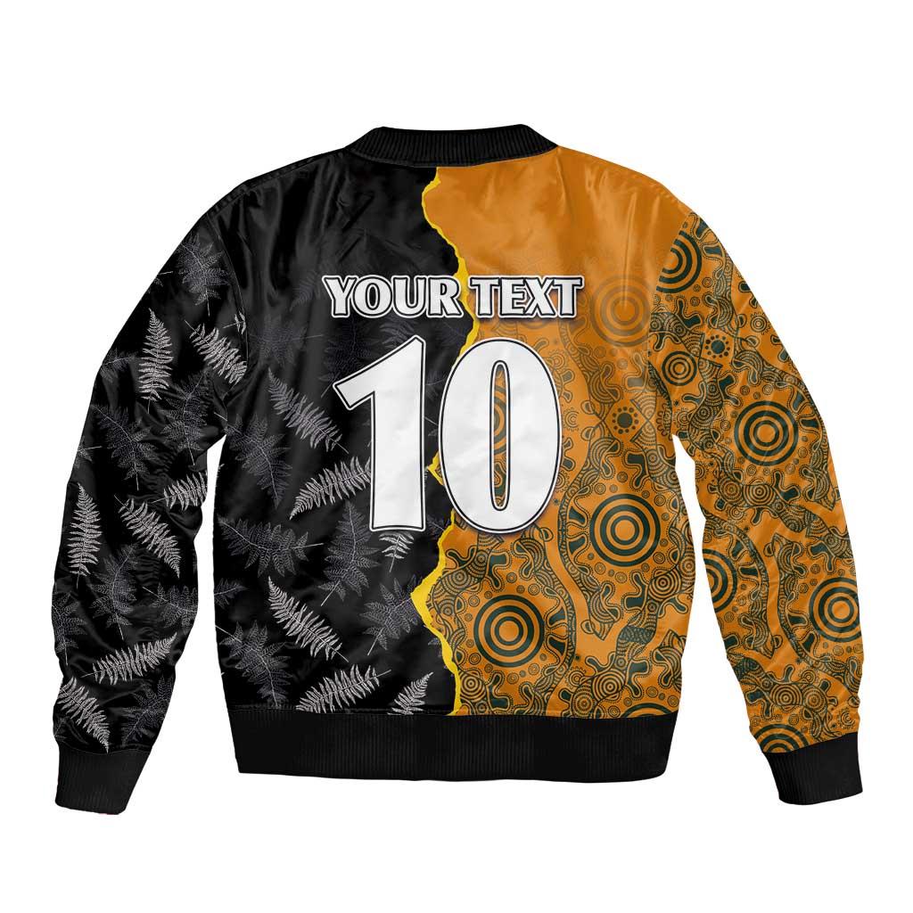 Custom New Zealand and Australia Rugby Championship 2024 Sleeve Zip Bomber Jacket Maori Warrior and Kangaroo Mascot with Fern Aboriginal LT03 - Polynesian Pride