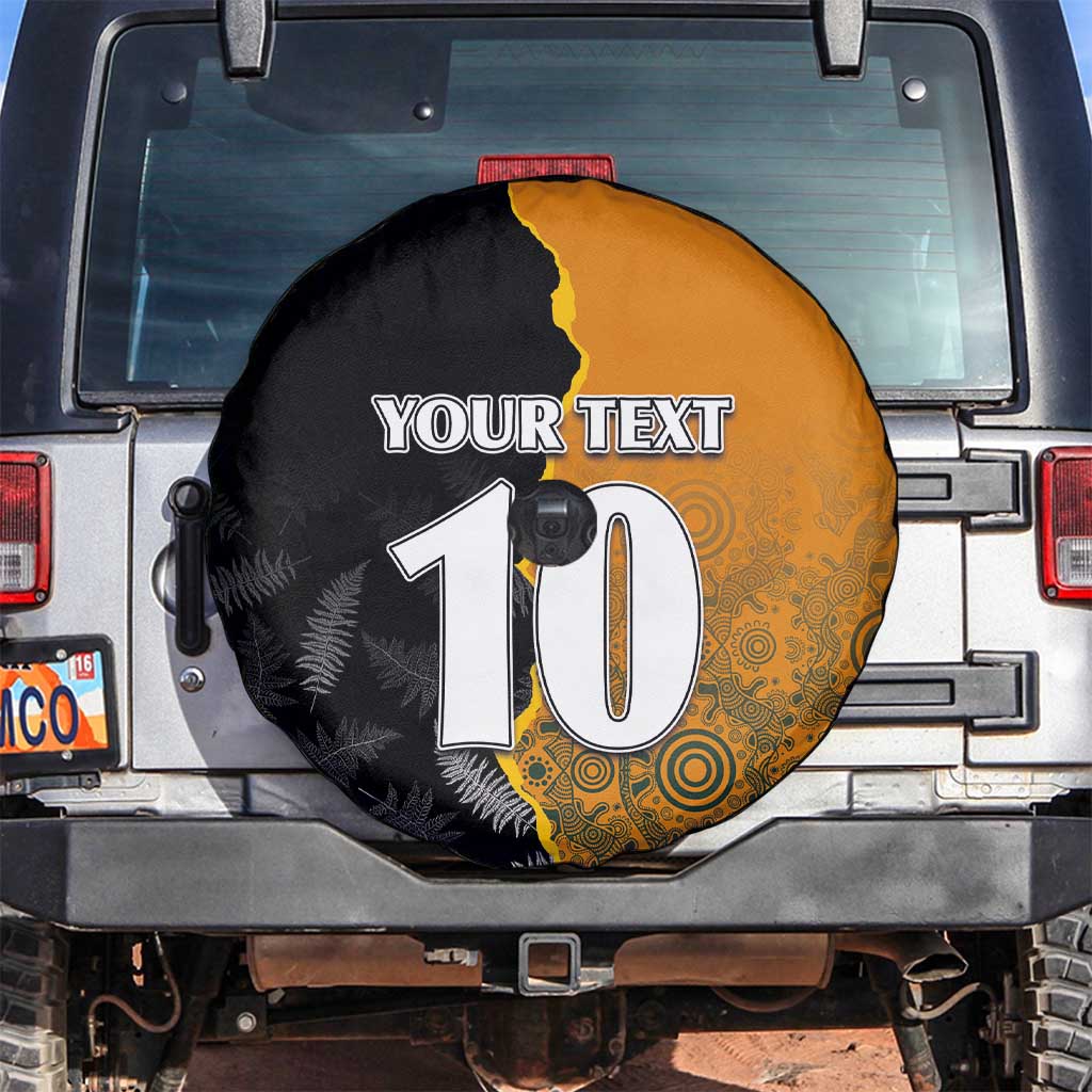 Custom New Zealand and Australia Rugby Championship 2024 Spare Tire Cover Maori Warrior and Kangaroo Mascot with Fern Aboriginal LT03 Black - Polynesian Pride