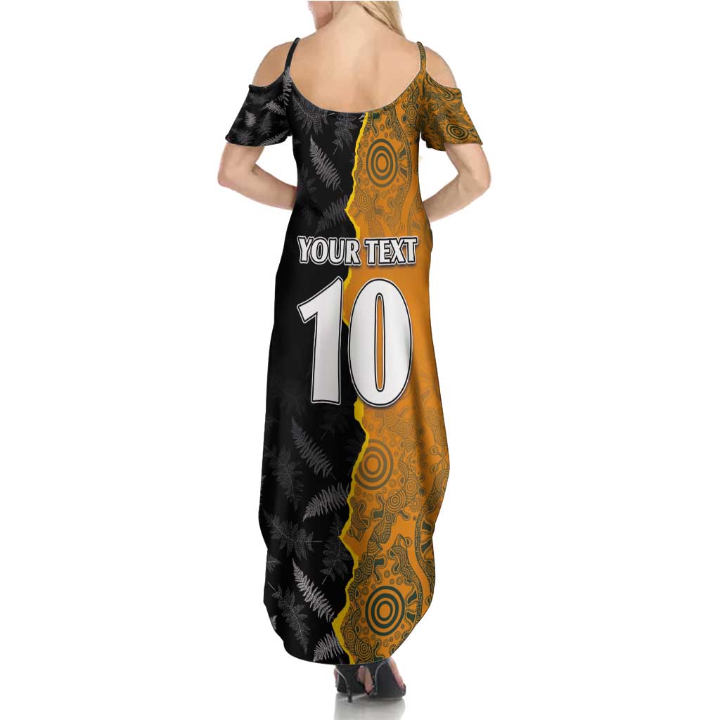 Custom New Zealand and Australia Rugby Championship 2024 Summer Maxi Dress Maori Warrior and Kangaroo Mascot with Fern Aboriginal LT03 - Polynesian Pride
