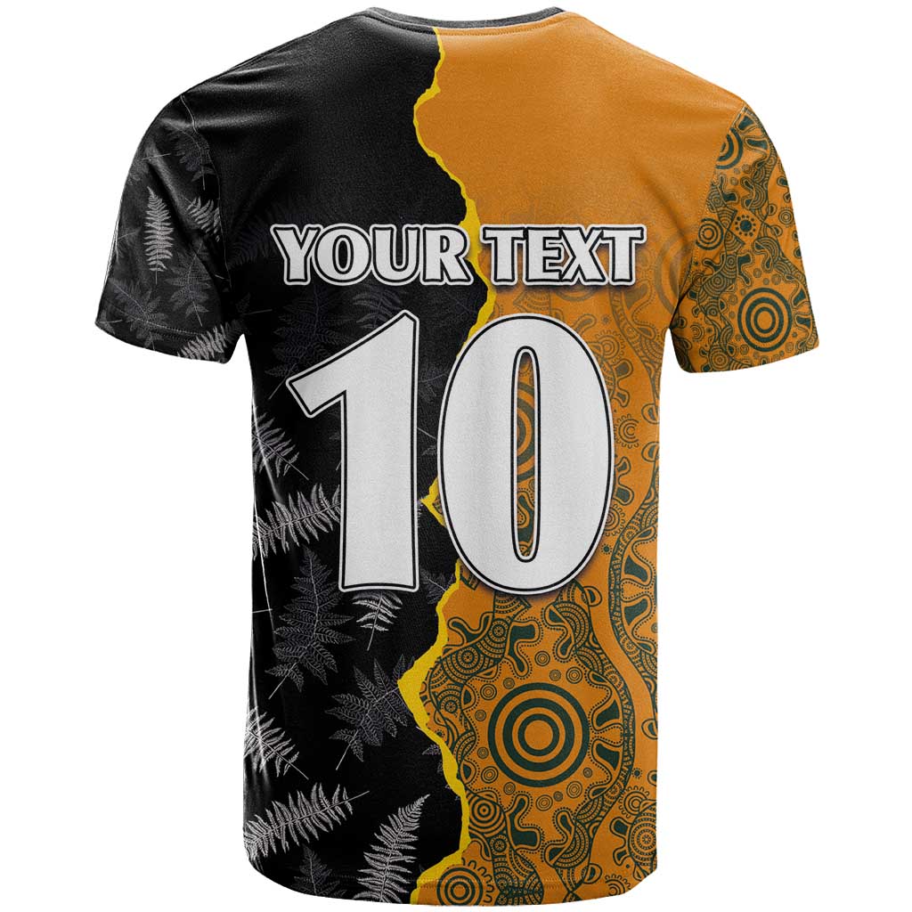 Custom New Zealand and Australia Rugby Championship 2024 T Shirt Maori Warrior and Kangaroo Mascot with Fern Aboriginal LT03 - Polynesian Pride