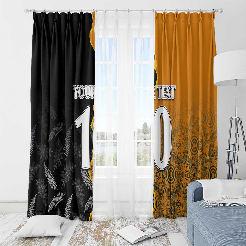 Custom New Zealand and Australia Rugby Championship 2024 Window Curtain Maori Warrior and Kangaroo Mascot with Fern Aboriginal LT03 - Polynesian Pride