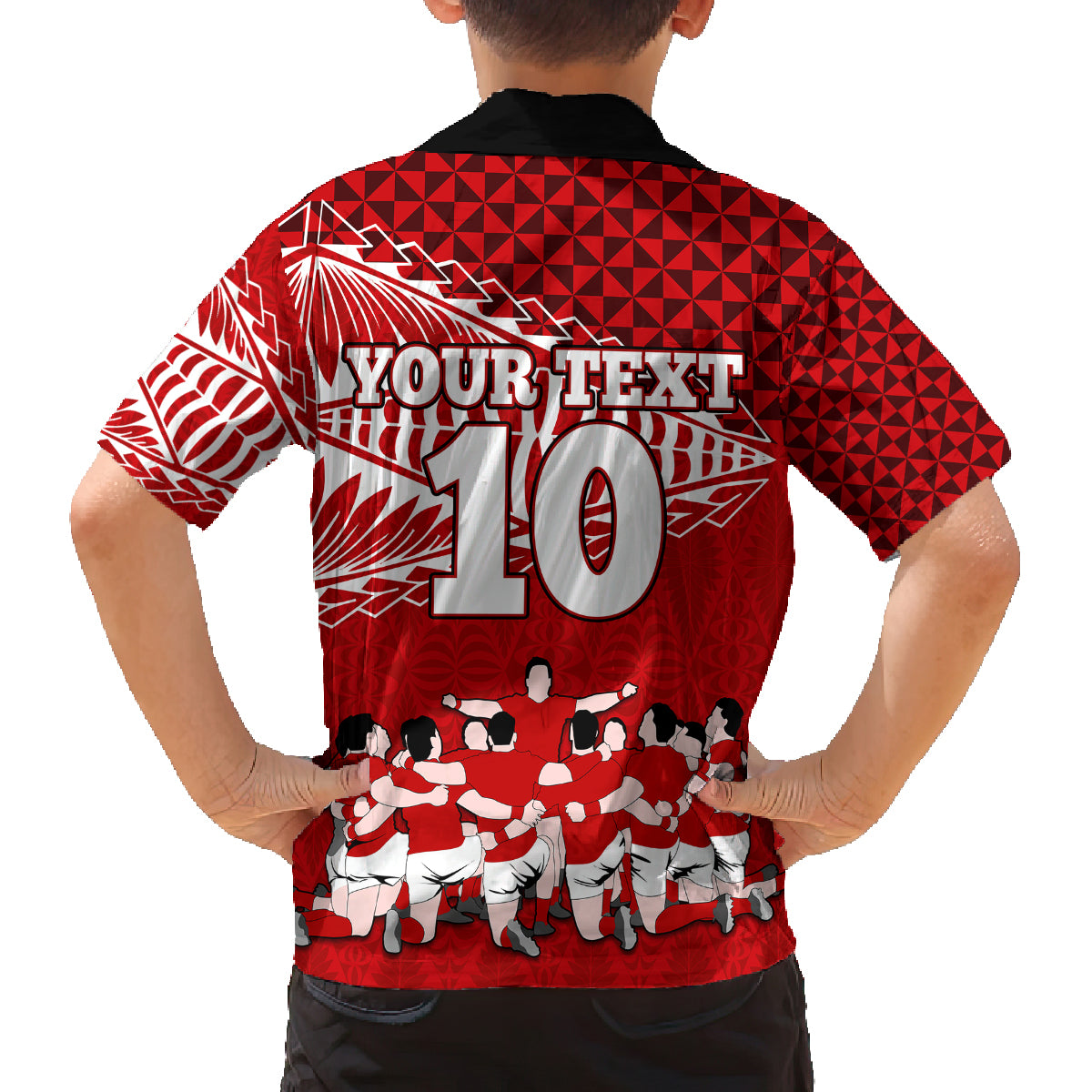 Personalised Tonga Rugby Family Matching Off Shoulder Short Dress and Hawaiian Shirt Sipi Tau Dance Ngatu Pattern LT03 - Polynesian Pride