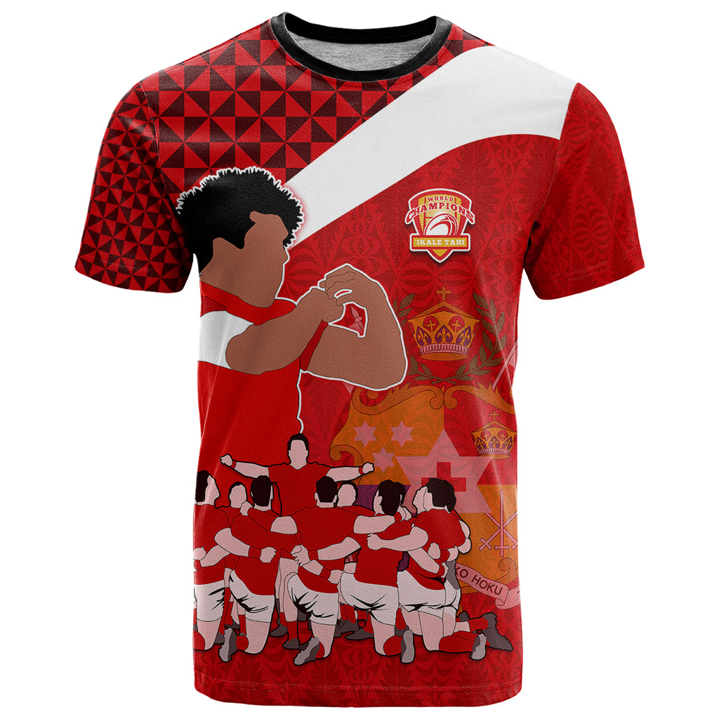Tonga Rugby T Shirt Sipi Tau Dance Coat of Arms Ngatu Pattern LT03 Red - Polynesian Pride
