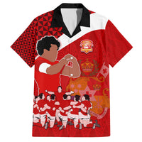 Personalised Tonga Rugby Family Matching Summer Maxi Dress and Hawaiian Shirt Sipi Tau Dance Coat of Arms Ngatu Pattern LT03 Dad's Shirt - Short Sleeve Red - Polynesian Pride