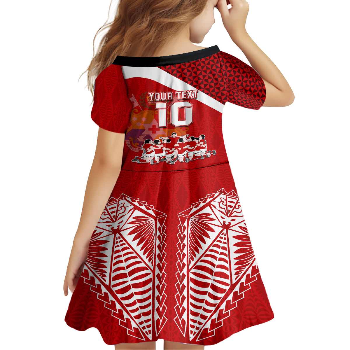 personalised-tonga-rugby-kid-short-sleeve-dress-sipi-tau-dance-coat-of-arms-ngatu-pattern