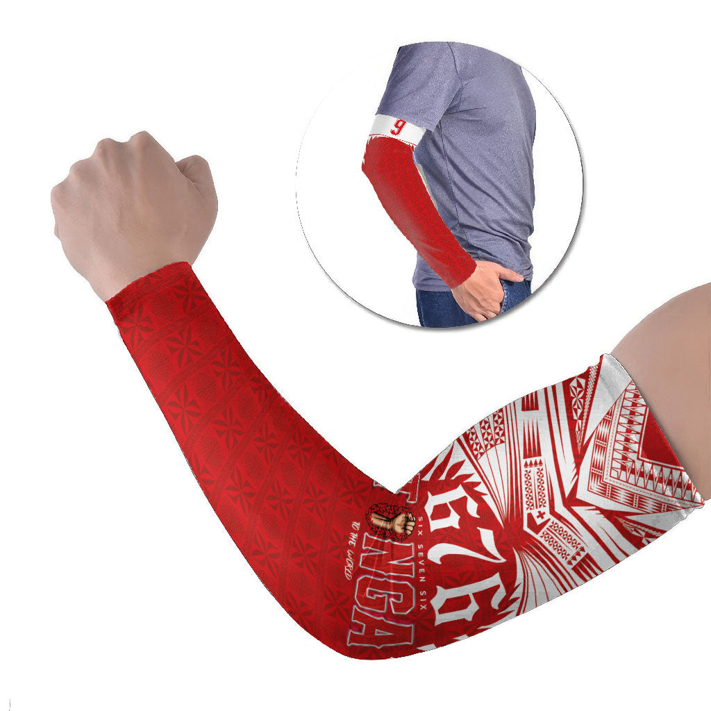Tonga Rugby Custom Arm Sleeves Sipi Tau - Six Seven Six to the World LT03 Set of 2 Red - Polynesian Pride