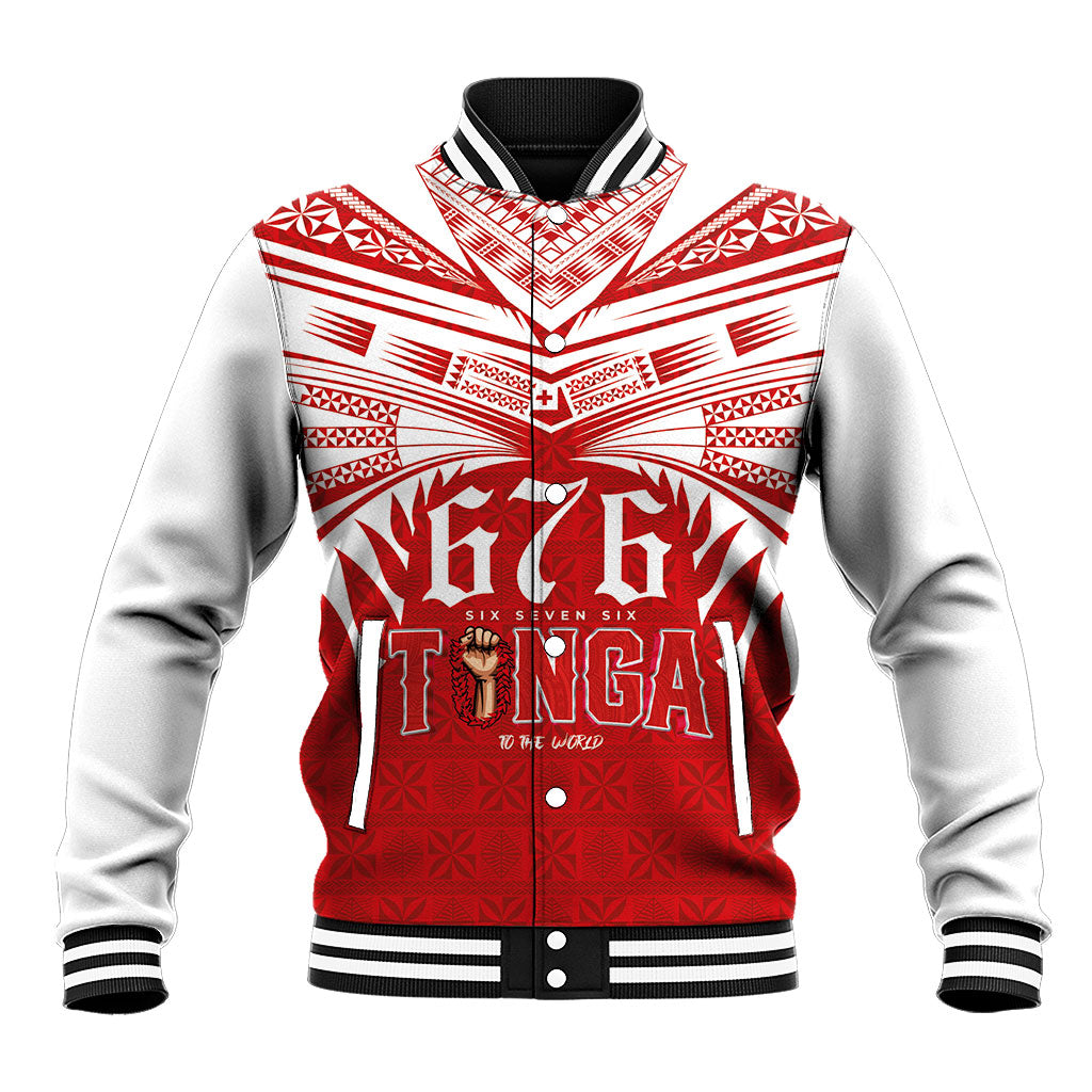 Tonga Rugby Custom Baseball Jacket Sipi Tau - Six Seven Six to the World LT03 Unisex Red - Polynesian Pride