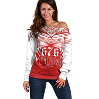 Tonga Rugby Custom Off Shoulder Sweater Sipi Tau - Six Seven Six to the World LT03 Women Red - Polynesian Pride