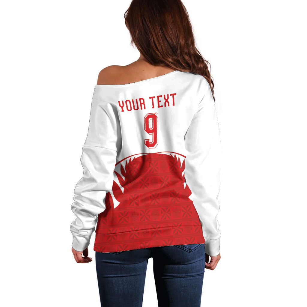 Tonga Rugby Custom Off Shoulder Sweater Sipi Tau - Six Seven Six to the World LT03 - Polynesian Pride