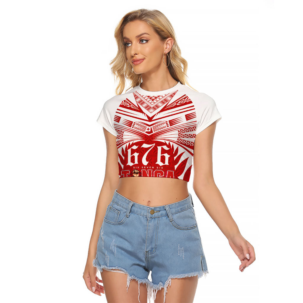 Tonga Rugby Custom Raglan Cropped T Shirt Sipi Tau - Six Seven Six to the World LT03 Female Red - Polynesian Pride