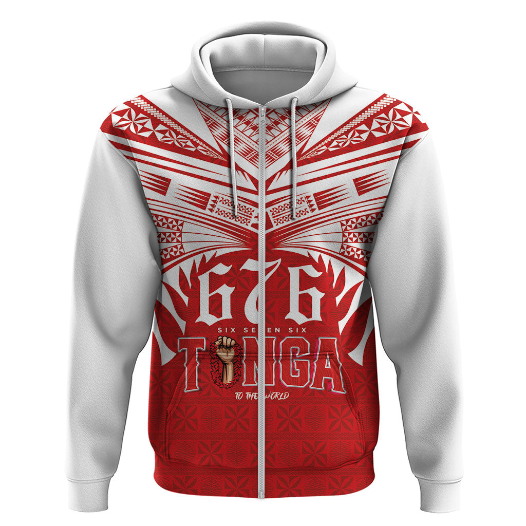 Tonga Rugby Custom Zip Hoodie Sipi Tau - Six Seven Six to the World LT03 Zip Hoodie Red - Polynesian Pride