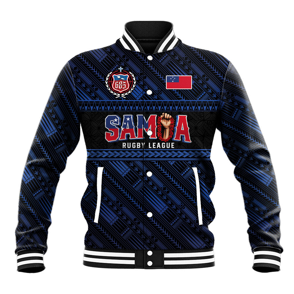 Toa Samoa Rugby Baseball Jacket Siva Tau - Samoan Warriors Pacific Pattern LT03 Unisex Navy - Polynesian Pride
