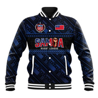 Toa Samoa Rugby Baseball Jacket Siva Tau - Samoan Warriors Pacific Pattern LT03 Unisex Navy - Polynesian Pride