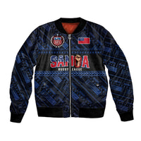 Toa Samoa Rugby Bomber Jacket Siva Tau - Samoan Warriors Pacific Pattern LT03 Unisex Navy - Polynesian Pride